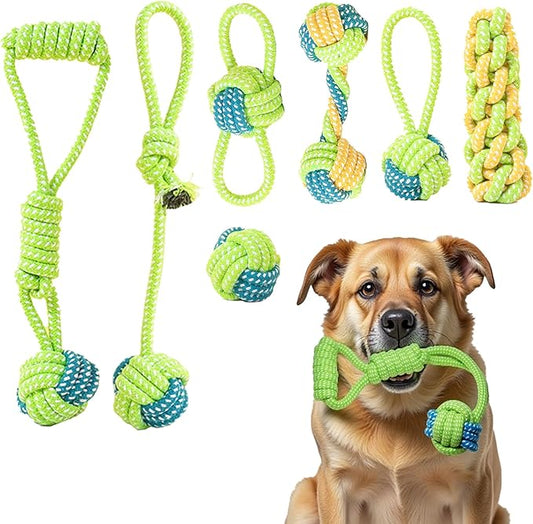 7 Pack Dog Rope Toys, Interactive Tough Chew Toys for Small and Medium Dogs, Clean Teeth and Relieve Boredom, Tug of War, Aggressive Chewers, Cotton Rope Knot Puppy Dental Toy