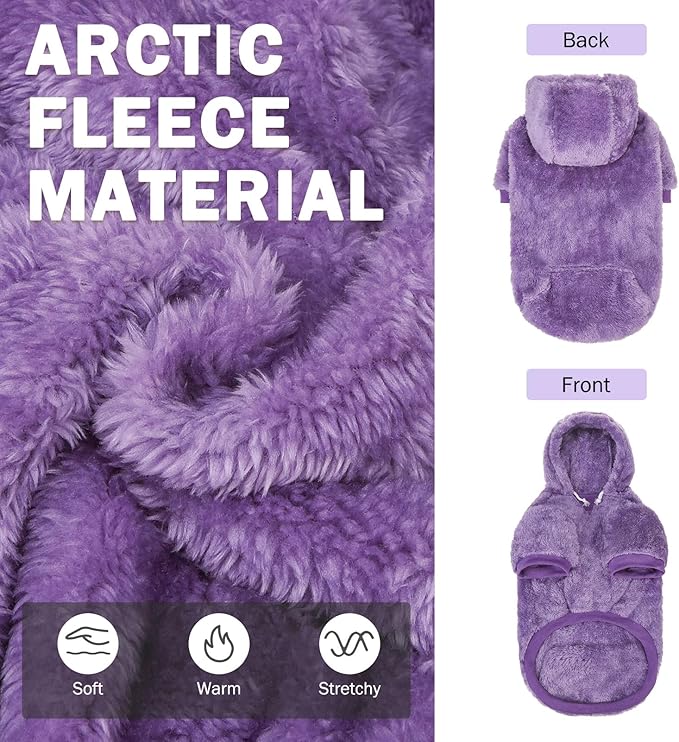 SCENEREAL Fleece Sweater Hoodie for Small Medium Large Dogs, Fuzzy Warm Sweatshirt With Pocket, Girl Boy Clothes for Winter/Fall, Designer Cute Male/Female Apparel With Leash Hole