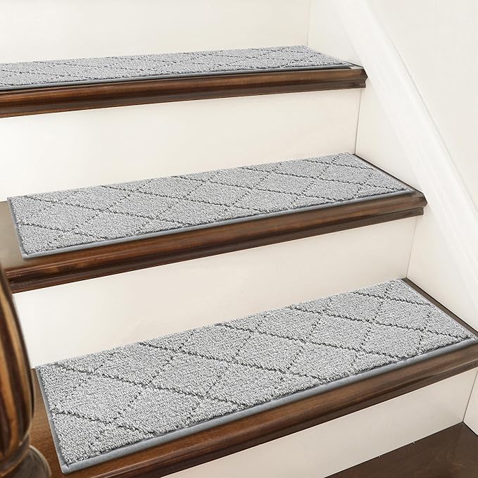 COSY HOMEER Edging Stair Treads Non-Slip Carpet Mat 28inX9in Indoor Stair Runners for Wooden Steps, Edging Stair Rugs for Kids and Dogs, 100% Polyester TPE Backing (10pc, Grey)