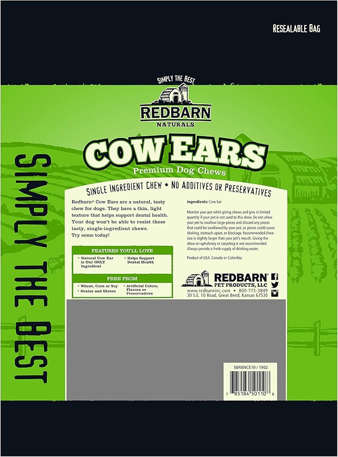 Redbarn Pet Products Redbarn's Natural Cow Ears for Dogs, All-Natural, Single-Ingredient Chews, 4.2 Ounce, Pack of 9