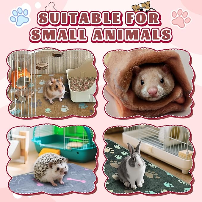 6 Pcs Washable Guinea Pig Blankets Absorbent Small Animal Fleece Bedding Waterproof Cage Liners Reusable Pet Pee Pad Sleep Mat Cover for Rabbit Rat Hamster Ferret Chinchilla Hedgehog (20"x30")