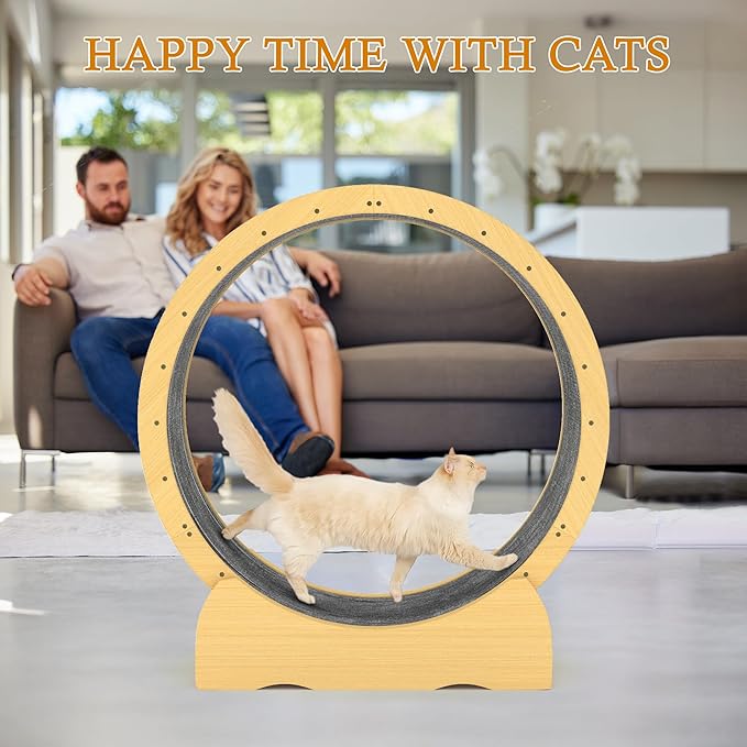 45" Cat Wheel,cat Wheels for Indoor Cats,Noise-Free Pet Fitness Toy，Safety Treadmill with Lock Minimized Gap Design，to Reduce Boredom & Anxiety - Easy Assembly