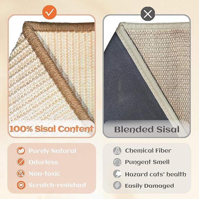 Sisal Cat Scratcher for Indoor Cats Scratching Pad Vertical Cat Scratcher L Shape Cat Scratching Board Cats Scratch Post Solid Wooden Cat Furniture(Large)