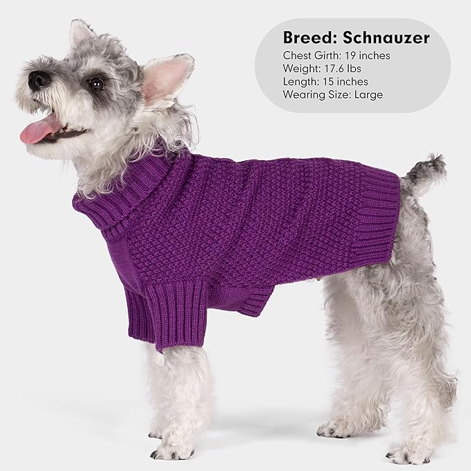 cyeollo Dog Sweater Pullover Turtleneck for Dogs, Classic Knitwear Fall Winter Cold Weather Dog Clothes Warm Pet Apparel Small Medium Large Dog Sweaters, Purple XL
