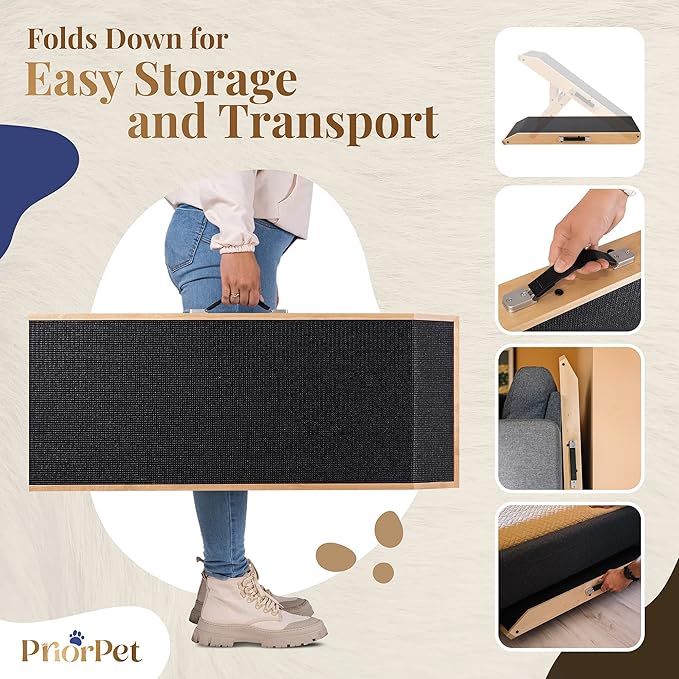 Dog ramp for Couch – Non-Slip, Sturdy Build Foldable Dog ramp – Supports up to 200lbs – Adjustable 7'' to 20'' – Landing Platform Seamlessly Connects – Birchwood Pet Ramp for Small Dogs – Natural