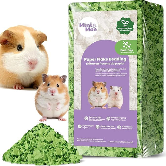 mini&moe Hamster Bedding 23 Liters: Dust-Free and Odor Control Moisture Absorbent Natural Paper Small Pet Bedding - for Guinea Pigs, Hamsters, Rabbits, and Small Animal