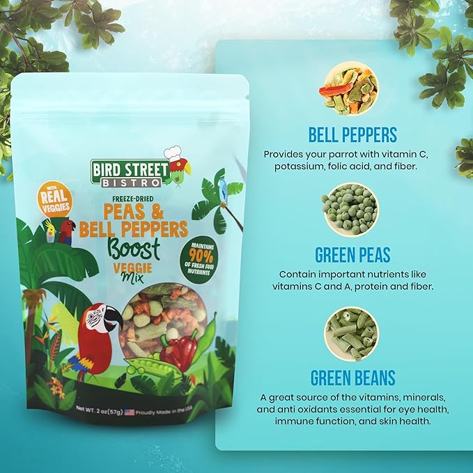 Bird Treats - Parrot & Cockatiel Treats - Parakeet & Conure Food - Sun Conure & Cockatiel Bird Food - Peas & Bell Peppers