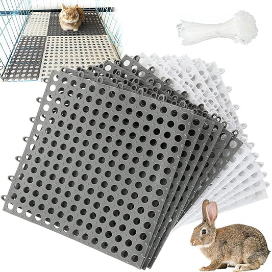 Rabbit Cage Mat for Feet-12 Pack Plastic Bunny Resting Mats 12x12 Washable Pet Foot Pad with Holes for Adult Guinea Pig Chinchilla Ferret Squirrel (6 Grey & 6 White)