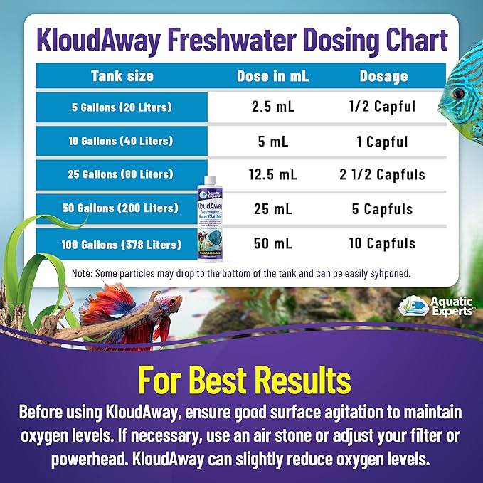 KloudAway Freshwater Aquarium Water Clarifier - Clears Cloudy Water, Water Clarifier for Fish Tank, Made in USA, Aquatic Experts, (500 ml)