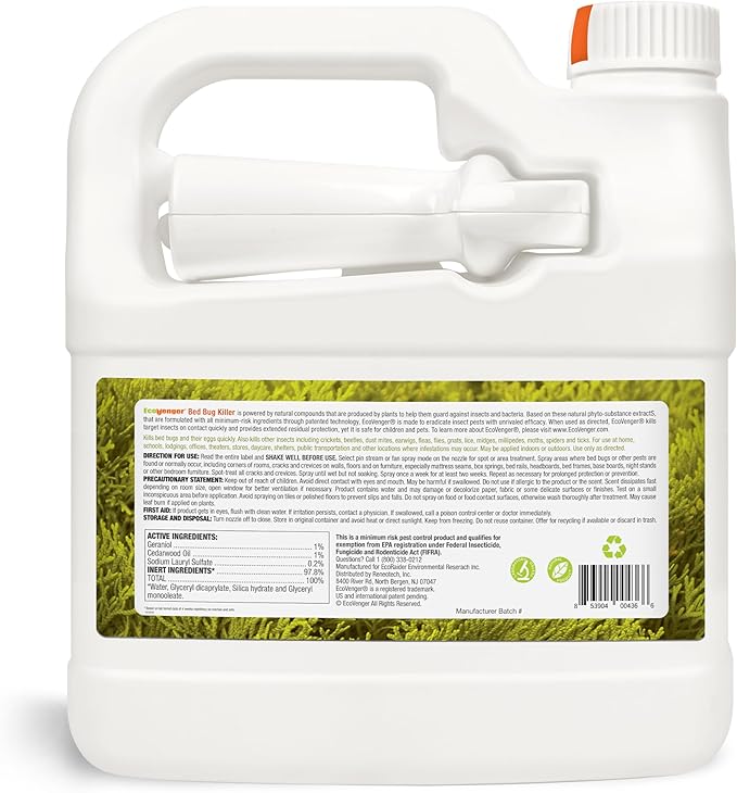 Bed Bug Killer 64 oz EcoVenger by EcoRaider, 100% Kill Efficacy, Bedbugs & Mites, Kills Eggs & The Resistant, Lasting Protection, USDA BIO-Certified, Plant Extract Based & Non-Toxic, Child & Pet Safe