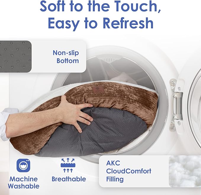 AMERICAN KENNEL CLUB 25" Mason Fabric Round Pet Bed - Stylish Washable Dog Bed with Non-Slip Bottom, Plush Sleeping Surface - for Cats, Medium Breeds