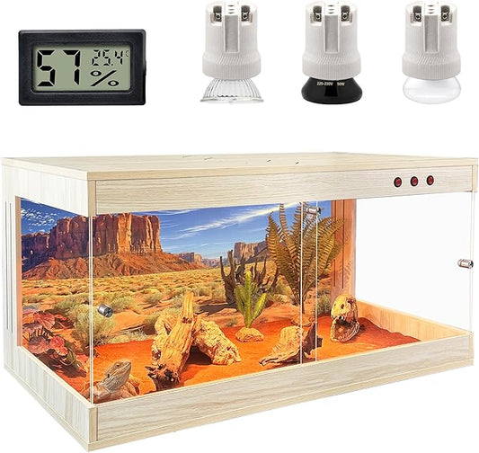 Royxen Tempered Glass Reptile Tank 62 Gallon,Reptile Enclosure with Metal Mesh Top and Lockable Design, Bearded Dragon Tank for Lizard Habitat,40"x20"x20", Oak