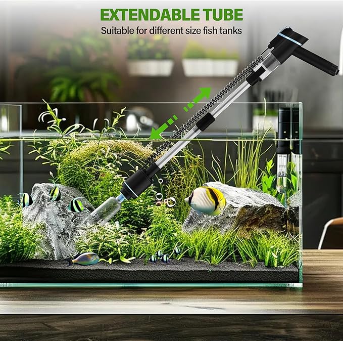 Aquarium Vacuum Gravel Cleaner,24W Electric Fish Tank Cleaning Tools,Multifunctional Fish Tank Gravel Cleaner Vacuum for Water Changer Wash Sand Circulation (Black)