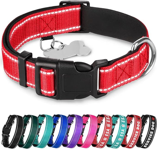 TECEUM Reflective Dog Collar – Red – XL – Extra Soft Padding – Basic Nylon Pet Collar – Quick Release Buckle – Fits Small, Medium and Large Dogs, Puppies, Cats – ESA & Service Dog Options