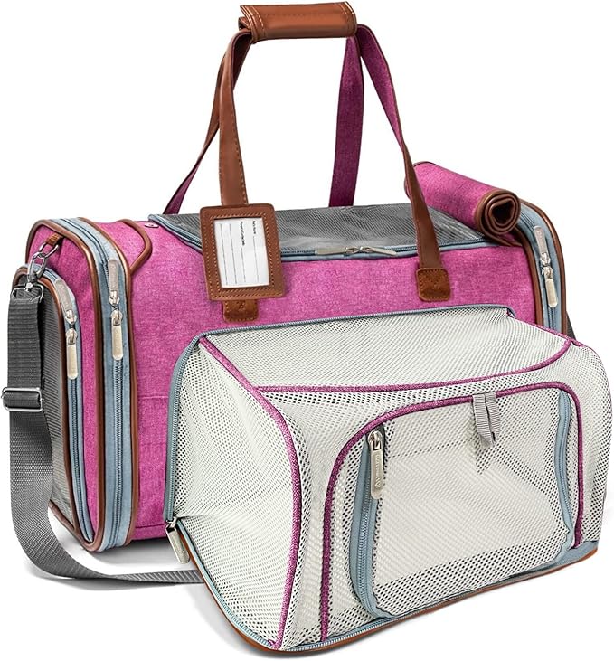 Mr. Peanut's Gold Series Big Apple XL Expandable Airline Capable Soft Sided Pet Carrier, Premium Brand Self Locking Zippers, Plush Faux Fleece Bedding with a Sturdy Plywood Base (Rosa Red)