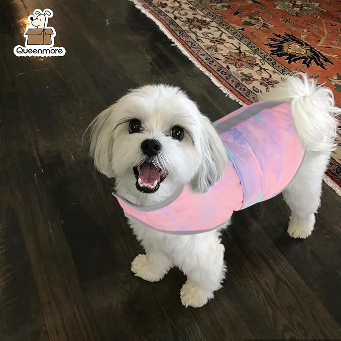 Queenmore Dog Winter Coat, Cold Weather Fleece Jacket for Dogs, Waterproof Reflective Reversible, for Small, Medium and Large Dogs (Tie-Dye, XS)