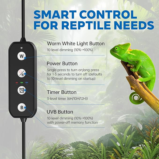 Dimmable LED Reptile UVB Light, LED Reptile Light Controller with Multiple Dimming and UVI Modes, 9W Aluminum UVA UVB for Rainforest and Desert Reptiles, Geckos, Chameleons and Bearded Dragons, etc.