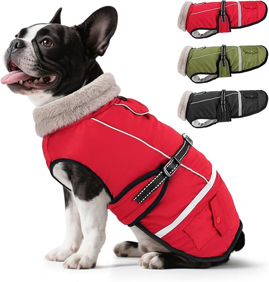 Dog Coat, Dog Winter Coat Jacket Waterproof for Small Dogs, Pet Vest Warm Fleece Cozy for Cold Weather, with Harness Built in Reflective, Dogs Snowsuit Windproof, Adjustable Buckle