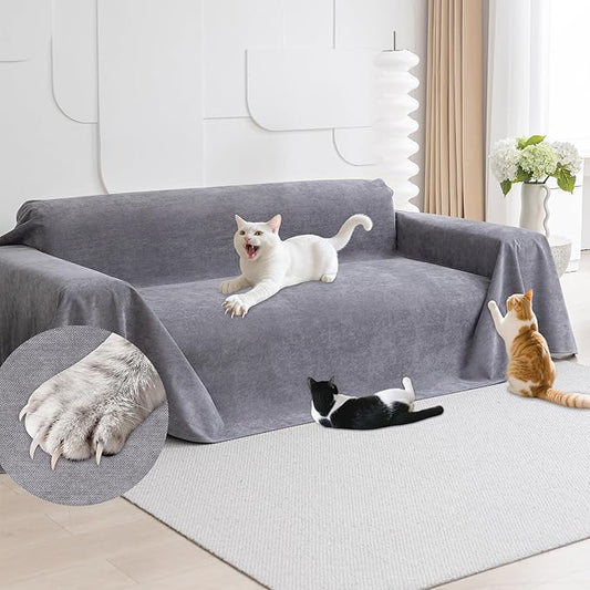 Loiion Cat Scratch Furniture Protector - Anti-Slip, Waterproof Sofa Cover to Keep Cats Off, Pet-Friendly Couch Protectors for 3 Cushion Couch, Gray Anti-Scratch Couch Cover for Pets and Kids 118"X71"