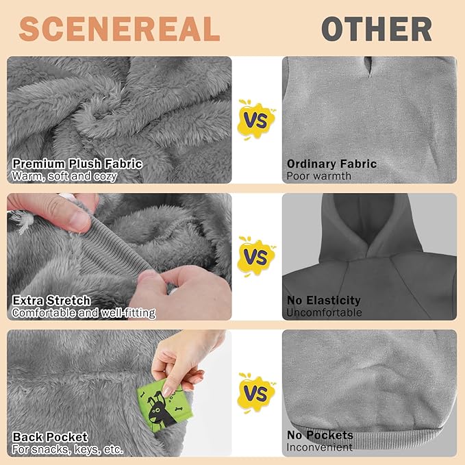 SCENEREAL Fuzzy XS Dog Sweater/Hoodie for Chihuahua Puppy Doggie, Fleece Warm Dog Sweatshirt with Pocket, Small Dog Clothes for Girl Boy in Winter/Fall, Cute Male/Female Dog Clothes with Leash Hole