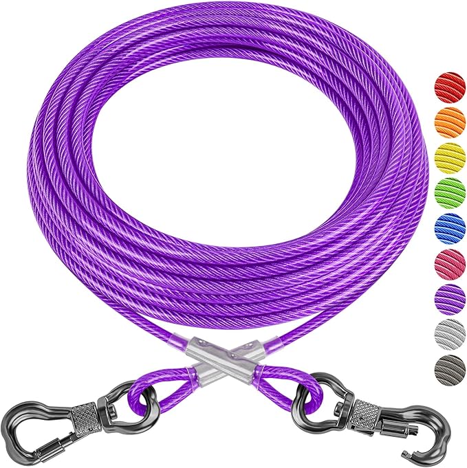 XiaZ Dog Tie Out Cable 50 Feet, Dog Runner for Yard Steel Wire Pet Cable Tether Line, Dogs Chains Heavy Duty for Outside Hold Large Dogs Up to 250 LBS