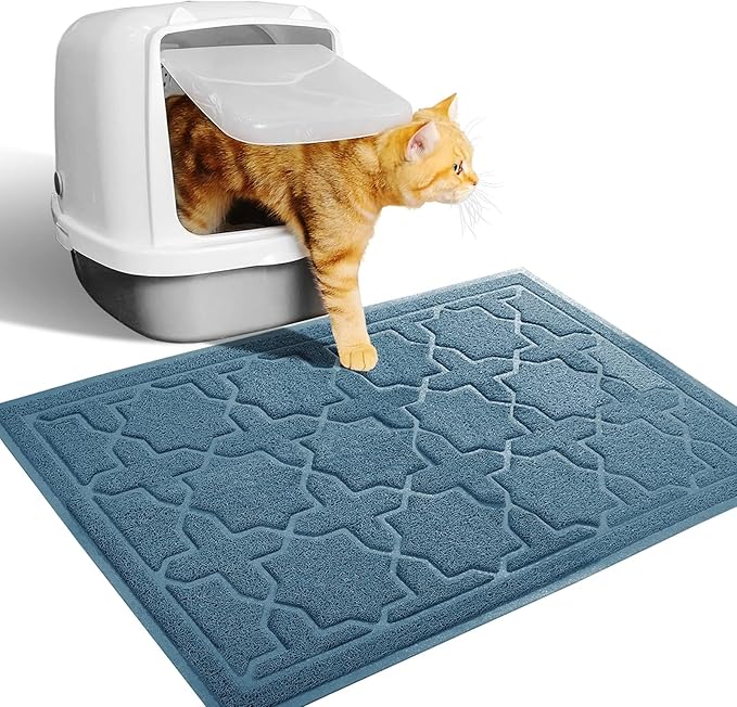 Yimobra Cat Litter Mat, 24"x20" Litter Mat with Litter Lock Mesh, Soft Cat Litter Mat Litter Trapping Mat, Easy to Clean, Non-Slip, Water Resistant, Litter Free Floors, Tea Blue