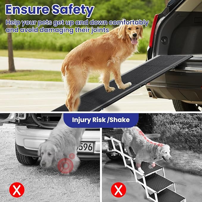 Dog Ramp for Car, 67''x 17'' Extra Long Folding Dog Ramp, Pet Ramp for Large Dogs with Non-Slip Rug Surface, Portable Dog Steps Up to 250LBS, Outdoor Dog Ramp for Car, High Bed Couch