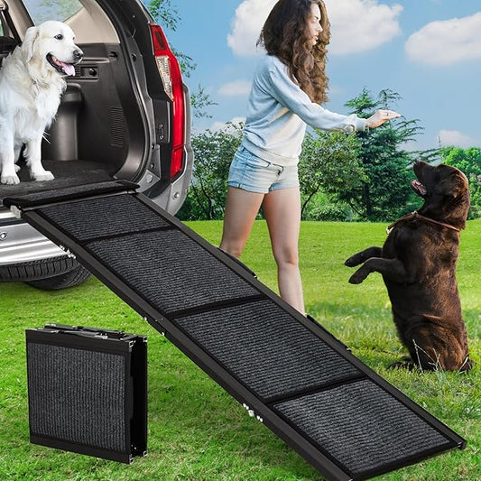 Upgraded Dog Ramp for Cars - 63" Long & 20" Wide Folding Pet Ramp for Large Dogs with Non-Slip Surface Portable Dog Car Ramp for SUV Car & Truck, Outdoor Dog Ramp Up to 250 LBS