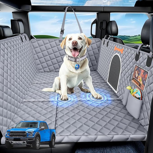 XXL Dog Car Seat Cover for Back Seat Hard Bottom, Truck Pet Back Seat Extender, 100% Waterproof&Scratchproof Backseat Protector, Nonslip Dog Bed Hammock for Pickup Truck Car Crew Cab F150 (Gray)