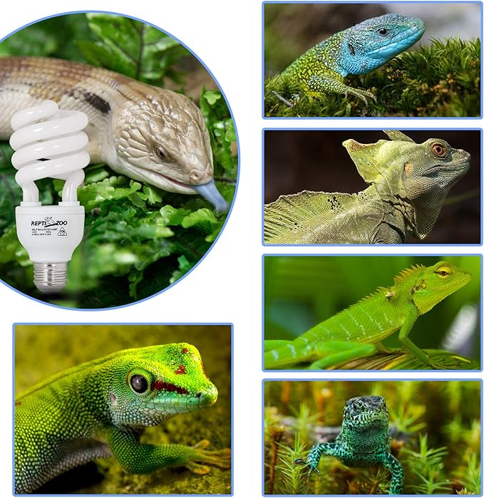 REPTI ZOO 15 W UVA UVB 5.0 Reptile Lights Energy Saving Reptile Heat Lamp UVB Bulb Spiral Compact Bulb Fit for Rainforest Type Reptile/Snake/Lizard/Insect/Turtle/Tortoise