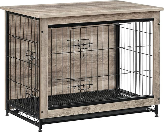 Feandrea Dog Crate Furniture, 32.5" Side End Table, Modern Kennel for Dogs Indoor up to 45 lb, Heavy-Duty Dog Cage with Multi-Purpose Removable Tray, Double-Door Dog House, Greige UPFC002G01