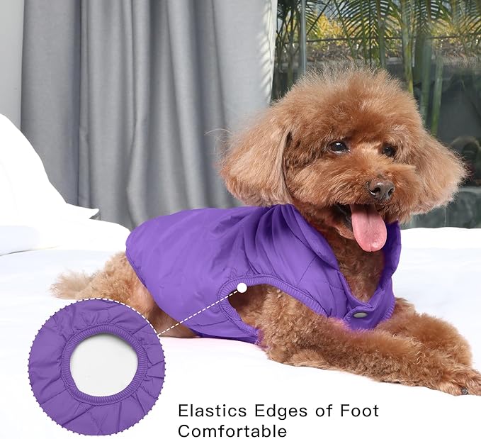 2 Layers Fleece Lined Warm Dog Jacket for Winter Cold Weather,Soft Windproof Large Dog Coat,Purple XXL