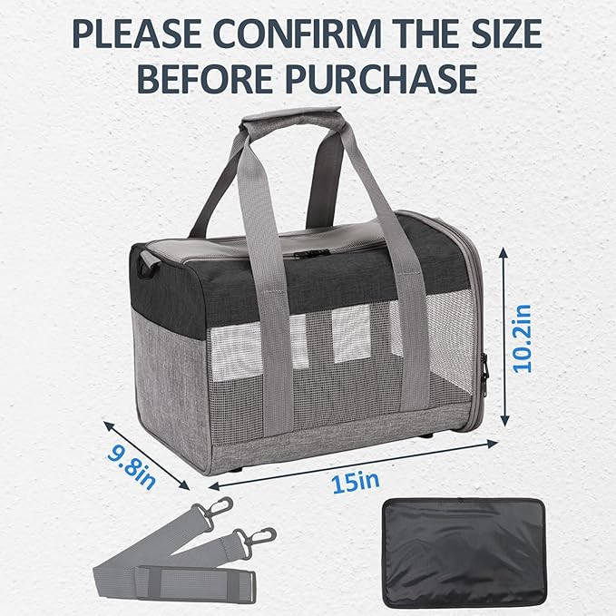 kathson Small Animal Carrier Bag, Guinea Pig Rabbit Travel Carrier Breathable Mesh Window Pet Portable Hand Bag for Hamster Bird Bunny Bearded Dragon Kitty and Etc (Grey with Black)