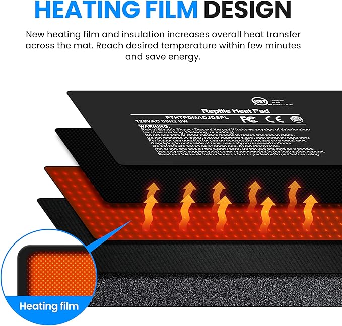 Simple Deluxe 6X8 Inch 8W Reptile Heating Pad with Adjustable Thermostat Under Tank Terrarium Heating Mat for Turtles, Lizards, Frogs, and Other Reptiles, 2 Pack