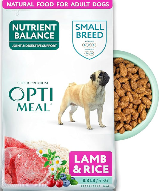 Optimeal Small Breed Dry Dog Food – Small Kibble for Small Dogs, High Protein, Natural Ingredients, Skin & Digestive Support, Premium Balanced Nutrition, European Quality (Lamb & Rice, 8.8 lbs)