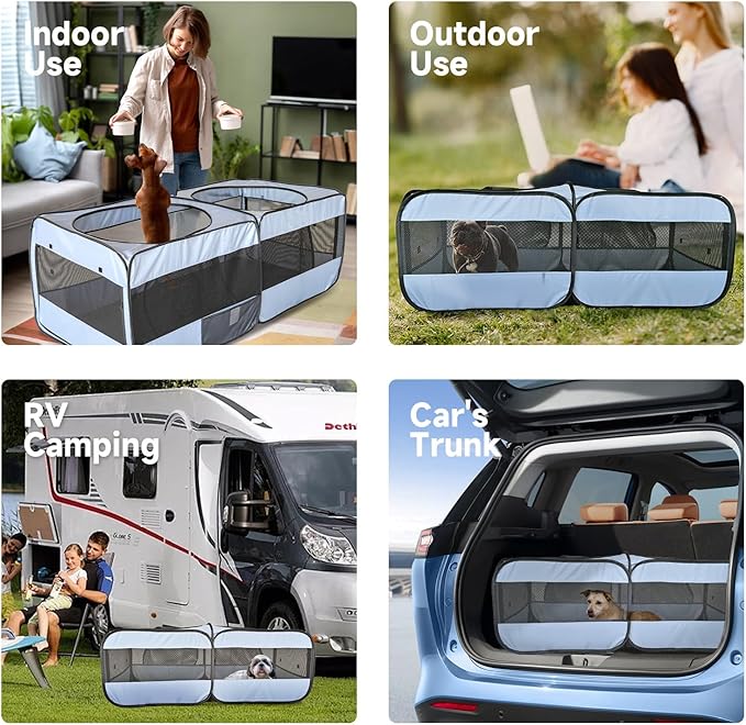 2-in-1 Dog Playpen, 46.5'' Pop Up Cat Puppy Pet Playpens Indoor/Outdoor Cats Enclosed, Cat Dog Tent Crate Cage Kennel, Portable Playpen for Kitten, Small Animals Play Pen(No Divider, Unified Space)