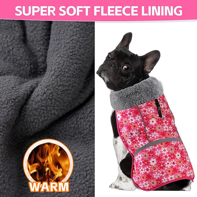 Doglay Dog Coat, Waterproof Dog Jacket Pet Winter Coat for Cold Weather with Thicken Furry Collar, Reflective Puppy Winter Jacket Warm Fleece Lining for Small Medium Large Pets