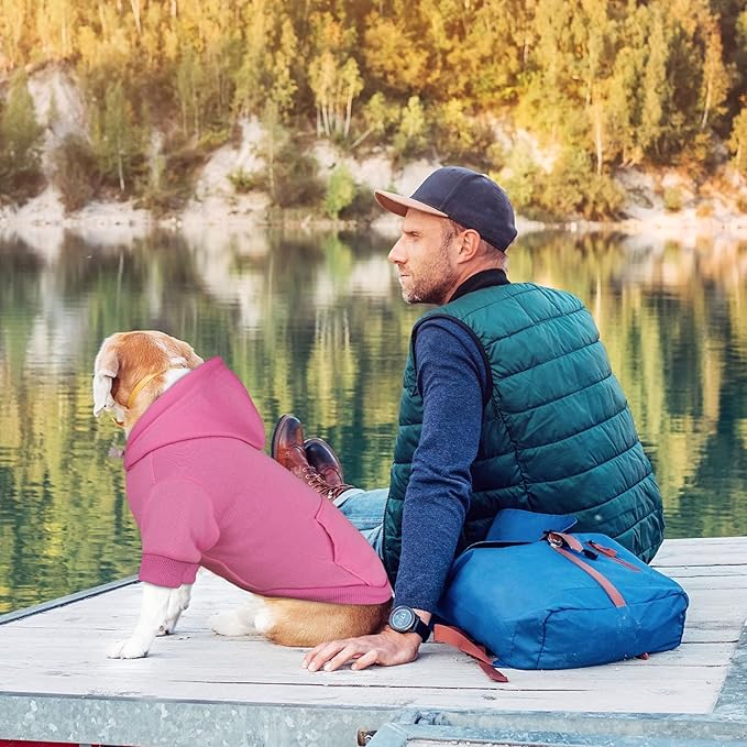 Dog Sweaters for Medium Dogs Dog Hoodie Dog Sweater Solid Soft Brushed Fleece Dog Clothes Dog Hoodie Sweatshirt with Pocket(Pink-M)