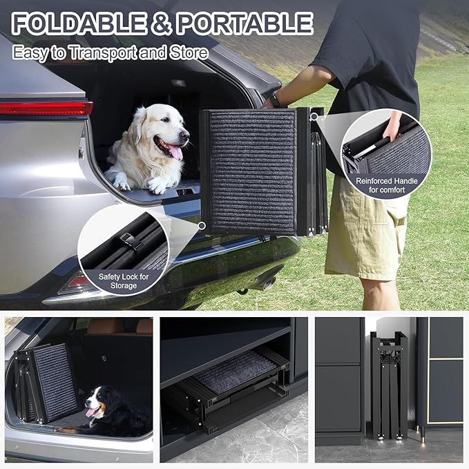 Dog Ramp for Car 63" Long & 17" Wide Portable Dog Ramps for Large Dogs with Non-Slip Rug Surface Dog Car Ramp for SUV Car & Truck, Folding Dog Ramp Up to 250LBS
