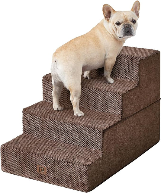 EHEYCIGA Dog Stairs for Bed 20" H, 4-Step Extra Wide Dog Steps for High Bed, Pet Steps for Small Dogs and Cats, Non-Slip Balanced Pet Ramp Indoor, Brown