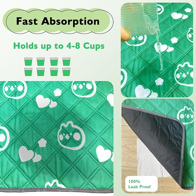 4 Pack Guinea Pig Bedding - Washable Guinea Pig Liners for Midwest Cage, Waterproof Reusable Pee Pads Super Absorbent Mats for Small Animals Pet Rabbit Bunny Hamster Rat (Green, 48 x 24 Inch)