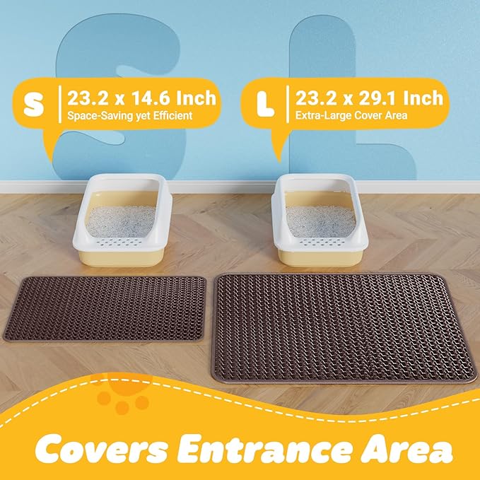 Cat Litter Mat - 23.2'' x 29.1'' Large Litter Trapping Mat, Easy to Clean Litter Box Mat, Waterproof, Urine-Proof, Non-Slip Kitty Litter Mats for Floor, Brown