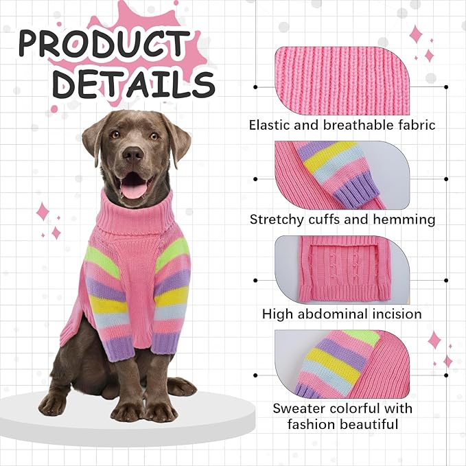 Dog Cold Sweater, Dog Sweaters Winter for Medium Dogs Girl Male, Turtleneck Warm Dogs Sweater Long Sleeve, Stretchy Christmas Doggie Sweaters Outdoor, Pet Knitwear Frenchie, Schnauzer(Pink M)