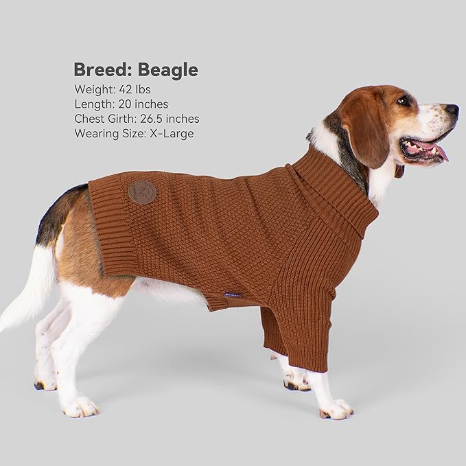 cyeollo 2XL Dog Sweater, Warm Stretchy Sweaters for Large Dogs Boy, Pullover Knitted Thermal Winter Big Dog Clothes with Sleeves, Turtleneck Pet Beagle Border Collie Apparel, Brown XXL