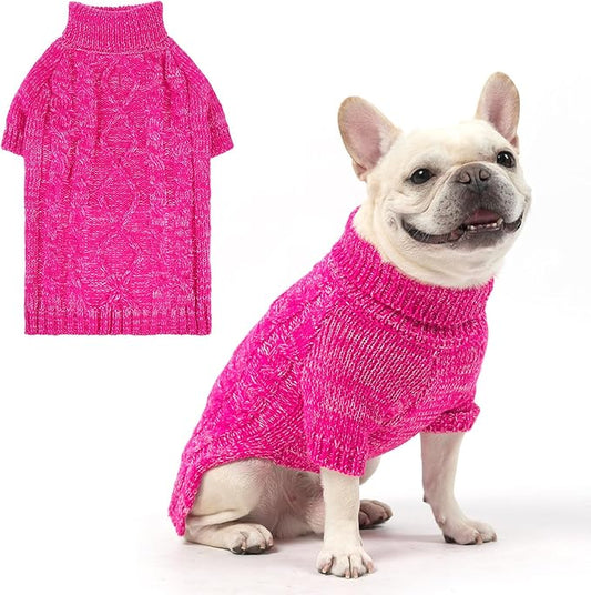 KOOLTAIL Dog Sweater for Large Medium Small Dogs, Fall Dog Sweaters, Turtleneck Cable Knitwear Pet Cold Weather Coats with Leash Hole, Warm Winter Pullover Clothes for Bulldog, Yorkie,Boy Girl, Rose M