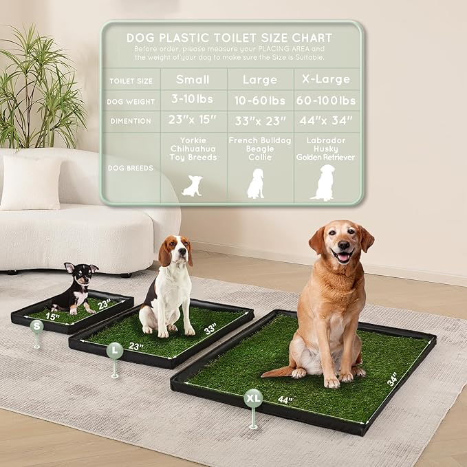 Dog Grass Pad with Foldable Dog Litter Box, Extra Large Liner Base (44”×34”) for Balcony, 2 Artficial Grass Pee Pads for Dogs, Pee Pad Holder, Potty Training