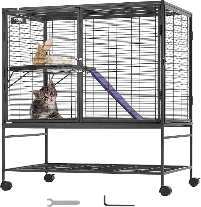 VEVOR 39" Rolling Metal Ferret Cage, Large 2-Tier Critter Nation Cage, Small Animal Cage with Ramps & Tray, Easy to Set up for Pet Mice, Hamster, Guinea Pig, Chinchilla, Squirrel, Hedgehogs, Bunny
