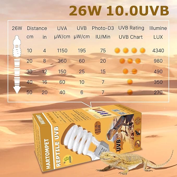 UVB 10.0 Reptile Light 26W – Desert Lamp for Bearded Dragons, Tortoises, Iguanas, Lizards & Other Sun-Loving Reptiles – Coil Bulb for Terrariums & Tanks