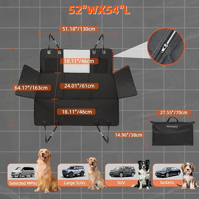 MIROZO Back Seat Extender for Dogs,600D Heavy Durable Dog Seat Cover Car Seat Cover for Back Seat,Waterproof Car Pet Backseat Protector,Large Space Travel Bed with 3-Fold Bottom for Car SUV Truck