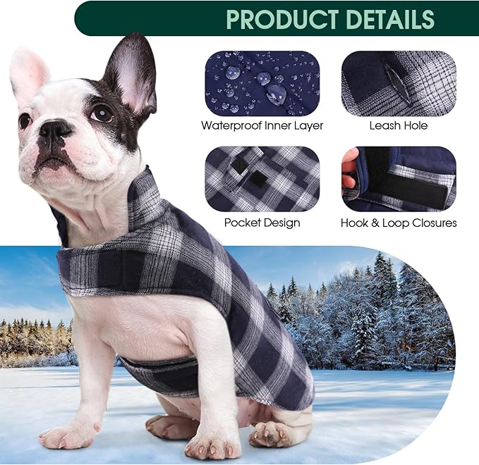 Kuoser Reversible Dog Jacket, Warm Winter Coat for Large Dogs, Warm Windproof Pet Cold Weather Clothes, Blue XXL